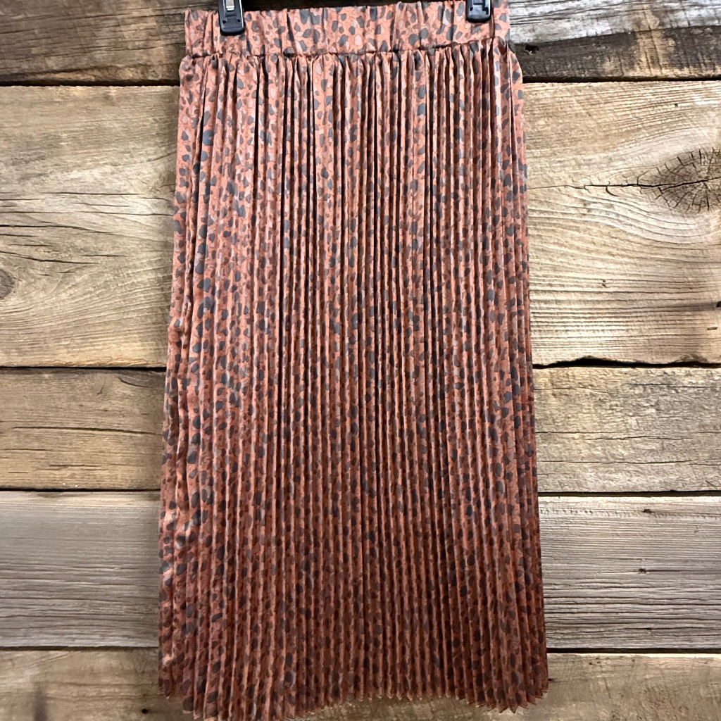 Like New Numph Anthropologie Copper Leopard Print Micro Pleat Skirt, Med